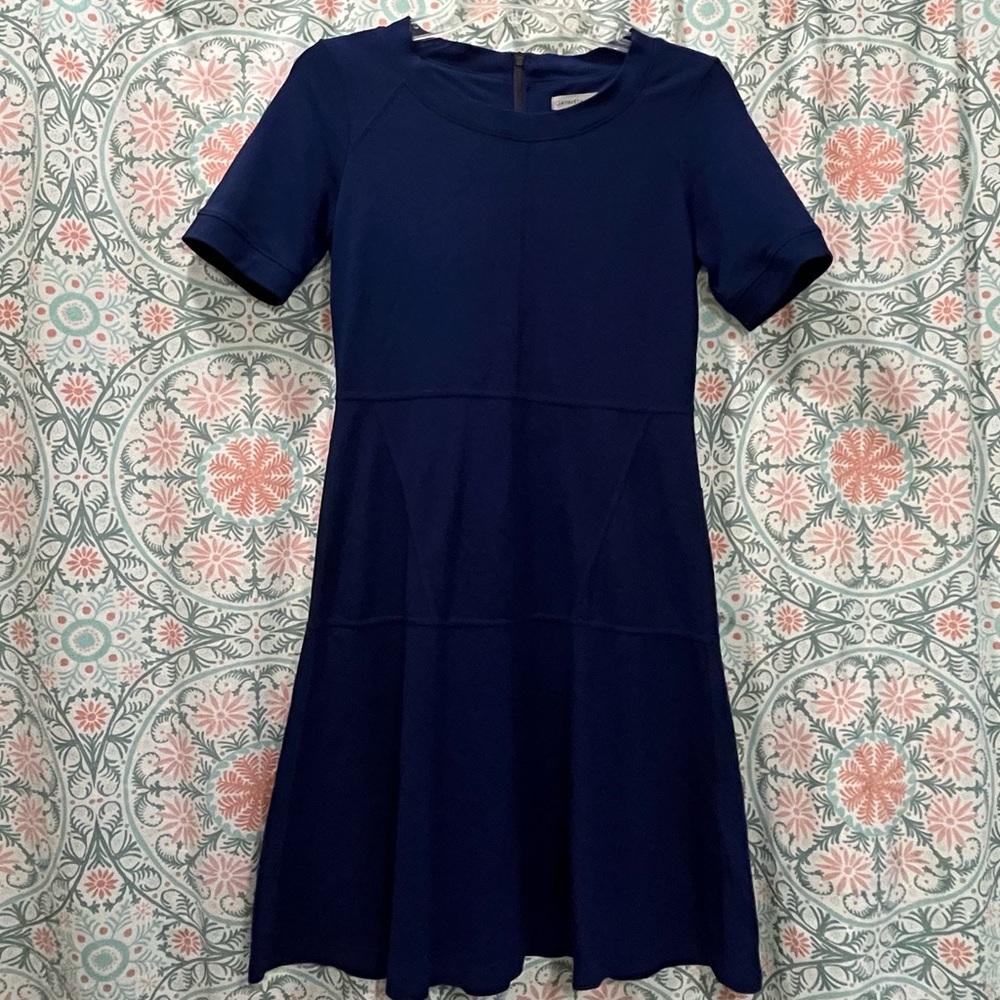Athleta Navy Short Sleeve Fit-and-Flare Dress size XS